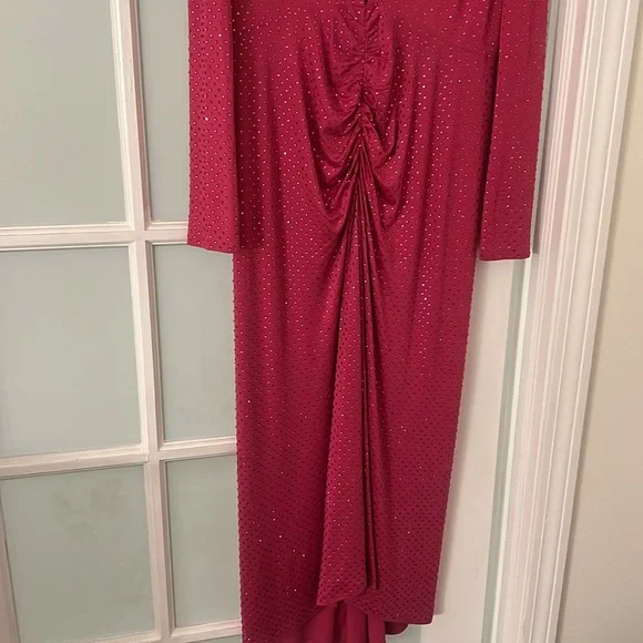 Veronica Beard Kiah Rhinestone Plunge Neck Long Sleeve High-Low Maxi Dress - Picture 6 of 10